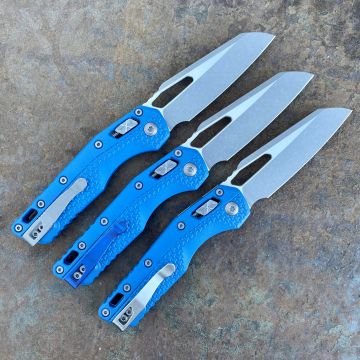 Microtech MSI Ram-Lok Cerakote Blue Tri-Grip Polymer Apocalyptic M390 Folding Knife